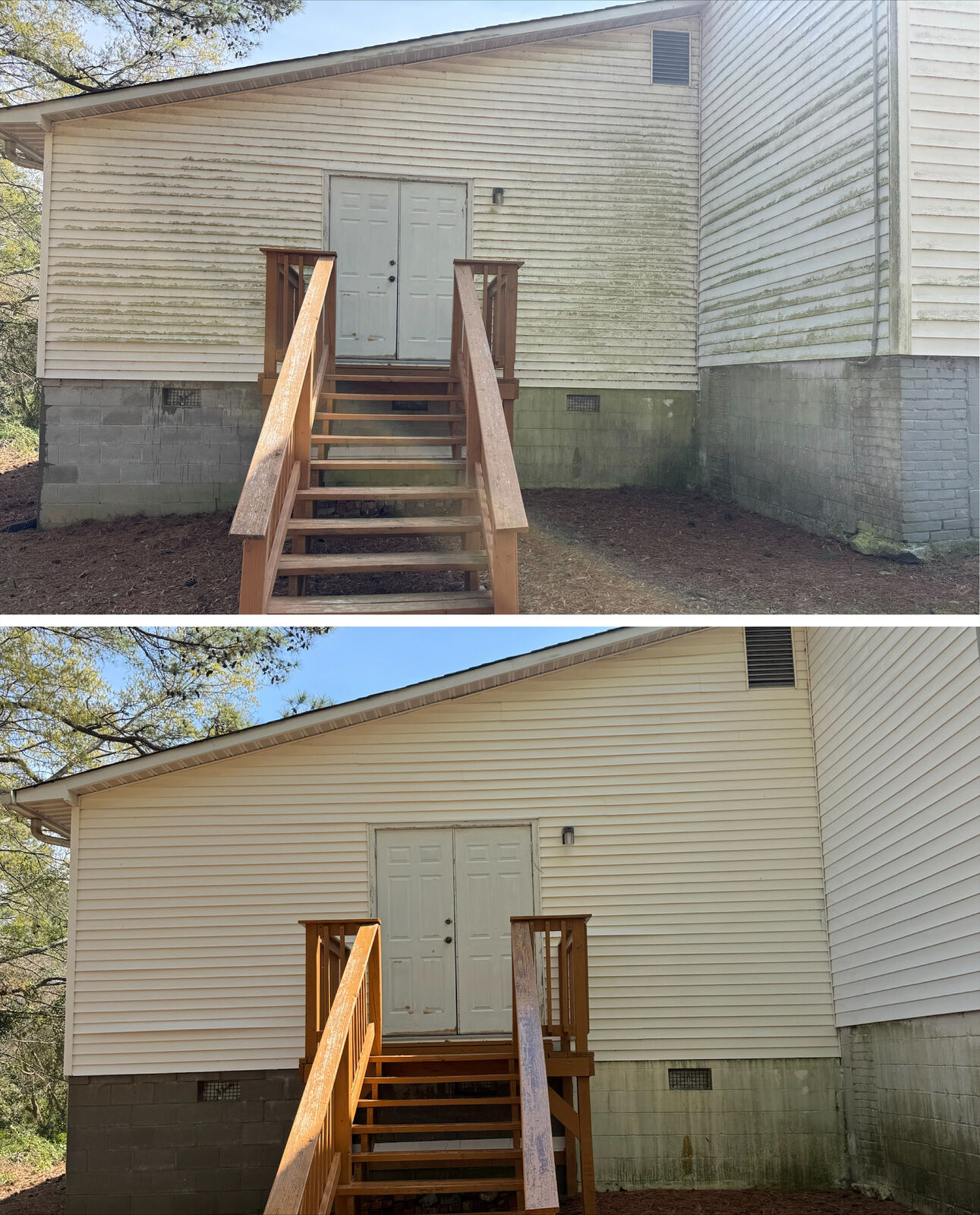 Rear entry and staircase before and after washing