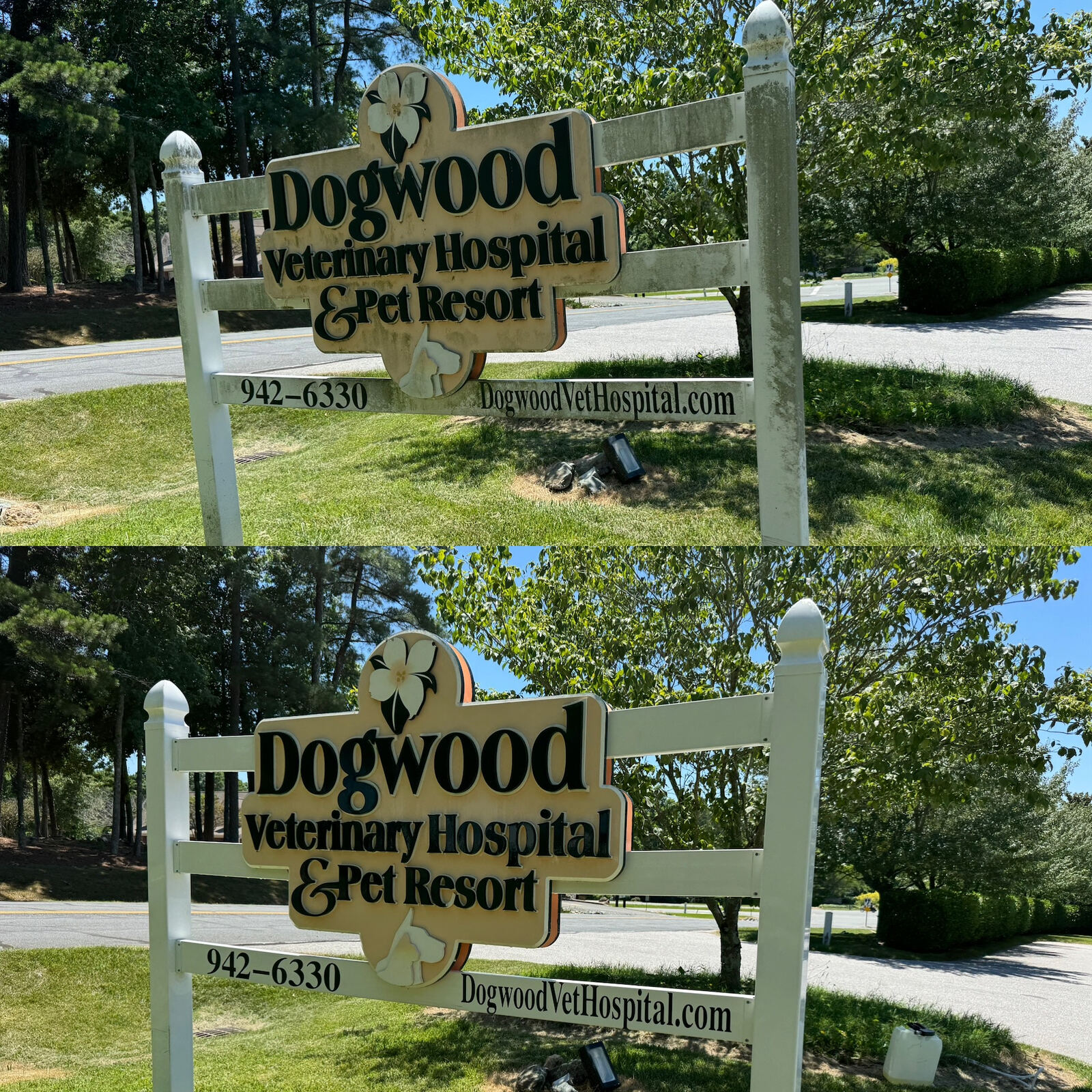 Business sign before and after cleaning